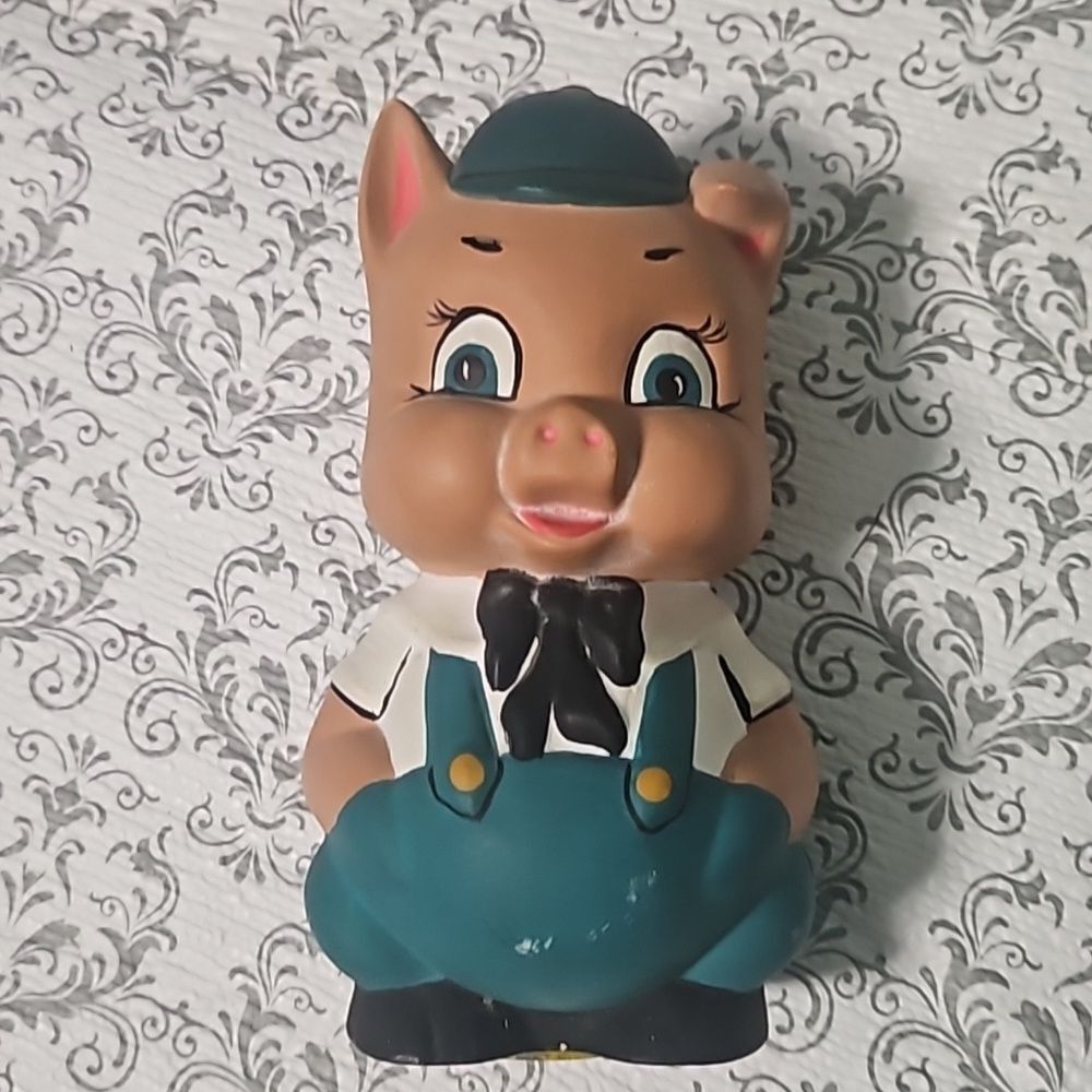 Vintage 50s MCM Porky Pig Anthropomorphic Piggy Bank With Stopper
